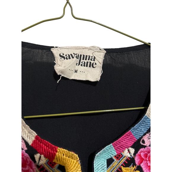 Savanna Jane Black Blouse with Vibrant Floral Embroidery - Picture 3 of 4
